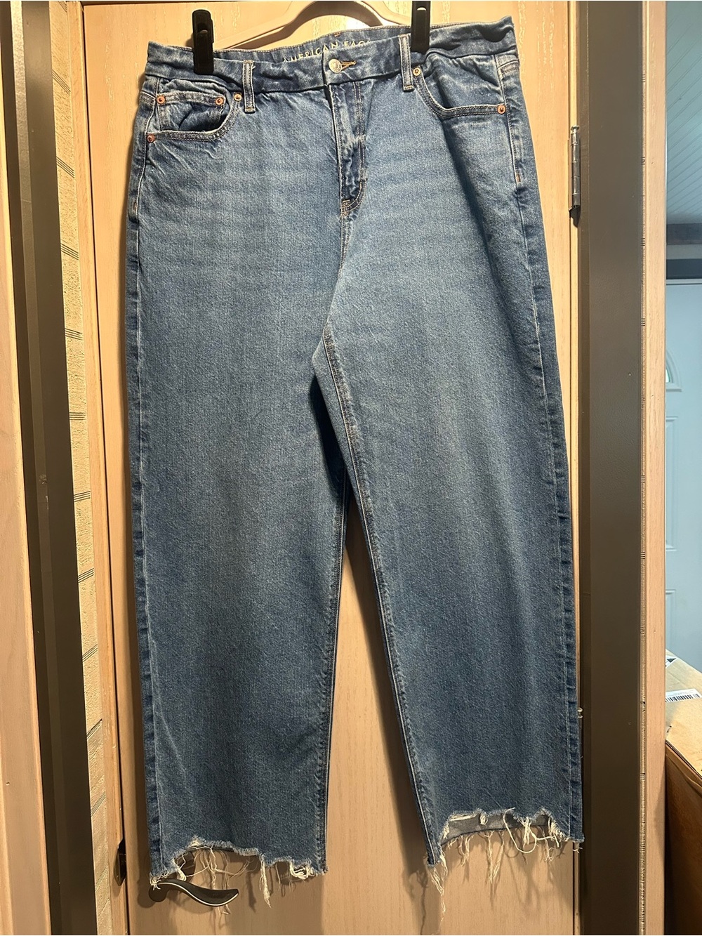 American eagle Classic Blue Raw Hem Straight-Leg Jeans
